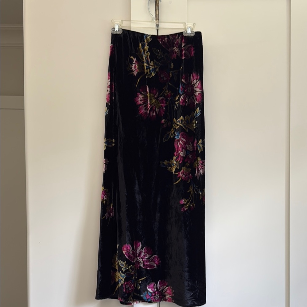 Anthropologie Floral Velvet Maxi Skirt - Black and Pink